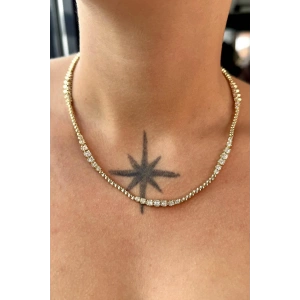 Altın Renk Taş Detaylı 14K Altın Kaplama VİP Kolye