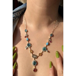 Altın Renk Taş Detaylı 14K Altın Kaplama VİP Kolye