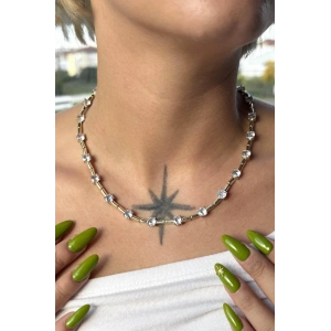 Altın Renk Taş Detaylı 14K Altın Kaplama VİP Kolye