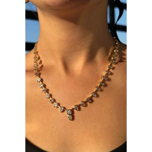 Altın Renk Taş Detaylı 14K Altın Kaplama VİP Kolye