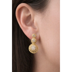 Altın Renk Taş Detaylı 14K Altın Kaplama Xuping Küpe (Çift)