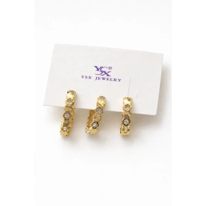 Altın Renk Taş Detaylı 3lü YSX Halka Küpe Set