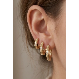 Altın Renk Taş Detaylı 3lü YSX Halka Küpe Set