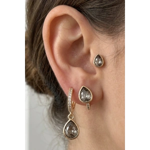 Altın Renk Taş Detaylı 3lü YSX Küpe Set