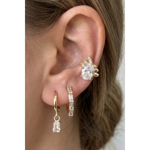 Altın Renk Taş Detaylı 3lü YSX Küpe Set