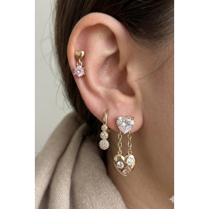 Altın Renk Taş Detaylı 3lü YSX Küpe Set