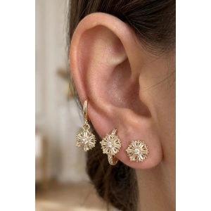 Altın Renk Taş Detaylı 3lü YSX Küpe Set