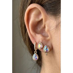 Altın Renk Taş Detaylı 3lü YSX Küpe Set