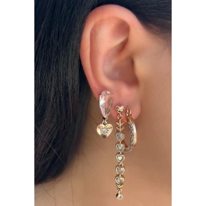 Altın Renk Taş Detaylı 3lü YSX Küpe Set