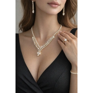 Altın Renk Taş Detaylı 4lü Abiye Set