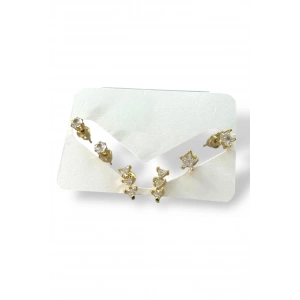 Altın Renk Taş Detaylı 6lı Küpe Set