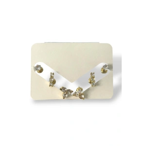 Altın Renk Taş Detaylı 6lı Küpe Set