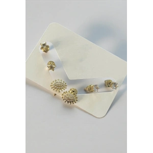 Altın Renk Taş Detaylı 6lı Küpe Set