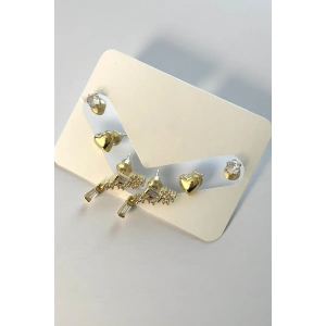 Altın Renk Taş Detaylı 6lı Küpe Set