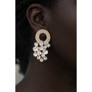 Altın Renk Taş Detaylı Abiye Küpe (Çift)