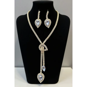 Altın Renk Taş Detaylı Abiye Set