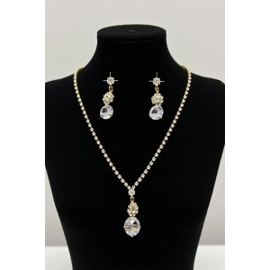 Altın Renk Taş Detaylı Abiye Set