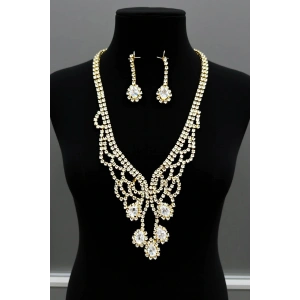 Altın Renk Taş Detaylı Abiye Set