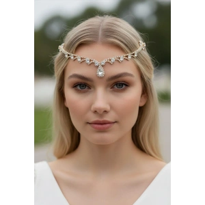 Altın Renk Taş Detaylı Alınlık/Kına Aksesuarı