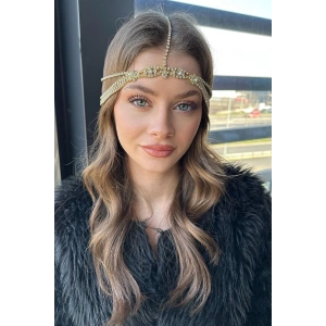 Altın Renk Taş Detaylı Alınlık/Kına Aksesuarı