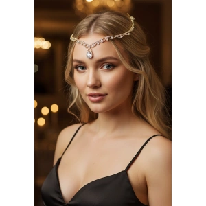 Altın Renk Taş Detaylı Alınlık/Kına Aksesuarı