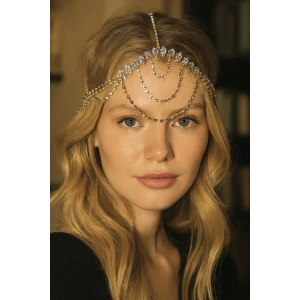 Altın Renk Taş Detaylı Alınlık/Kına Aksesuarı