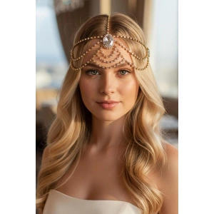 Altın Renk Taş Detaylı  Alınlık/Kına Aksesuarı