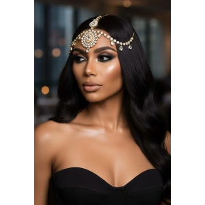 Altın Renk Taş Detaylı Alınlık/Kına Aksesuarı