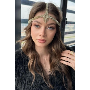 Altın Renk Taş Detaylı  Alınlık/Kına Aksesuarı