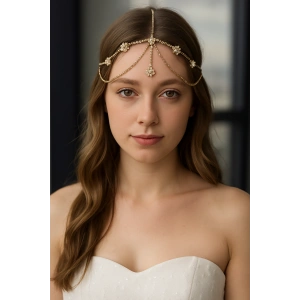 Altın Renk Taş Detaylı Alınlık/Kına Aksesuarı