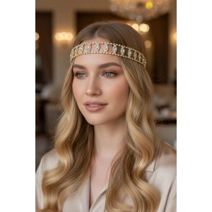 Altın Renk Taş Detaylı Alınlık/Kına Aksesuarı