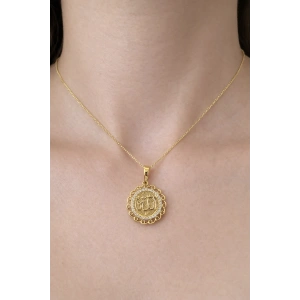 Altın Renk Taş Detaylı Allah Yazılı Çelik VİP Xuping Kolye