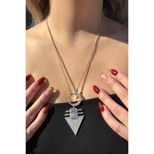 Altın Renk Taş Detaylı Altın Kaplama VİP Kolye