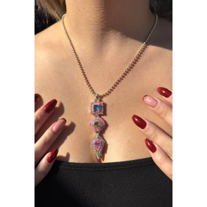 Altın Renk Taş Detaylı Altın Kaplama VİP Kolye