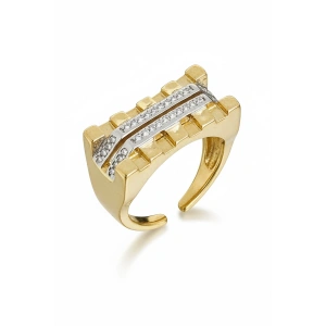 Altın Renk Taş Detaylı Ayarlanabilir Çelik Yüzük