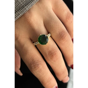 Altın Renk Taş Detaylı Ayarlanabilir Çelik Yüzük