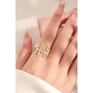 Altın Renk Taş Detaylı Ayarlanabilir Çelik Yüzük