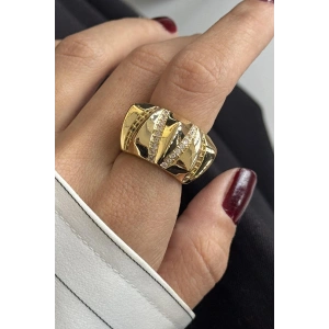 Altın Renk Taş Detaylı Ayarlanabilir Çelik Yüzük