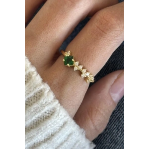 Altın Renk Taş Detaylı Ayarlanabilir Çelik Yüzük