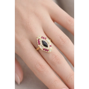 Altın Renk Taş Detaylı Ayarlanabilir Yüzük