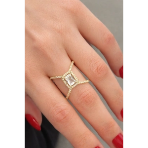 Altın Renk Taş Detaylı Ayarlanabilir Yüzük