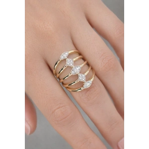 Altın Renk Taş Detaylı Ayarlanabilir Yüzük