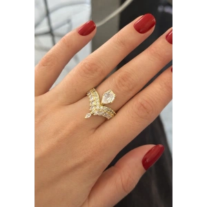 Altın Renk Taş Detaylı Ayarlanabilir Yüzük