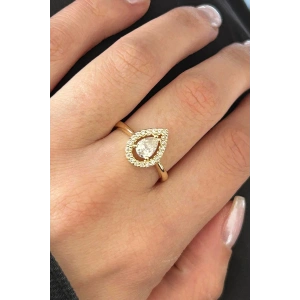Altın Renk Taş Detaylı Ayarlanabilir Yüzük