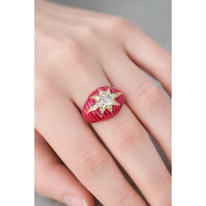 Altın Renk Taş Detaylı Ayarlanabilir Yüzük