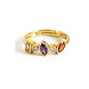 Altın Renk Taş Detaylı Ayarlanabilir Yüzük