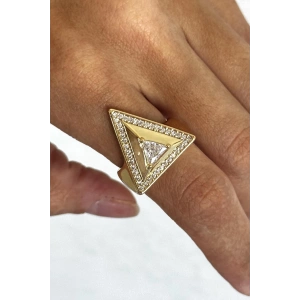 Altın Renk Taş Detaylı Ayarlanabilir Yüzük