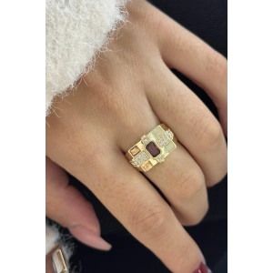Altın Renk Taş Detaylı Ayarlanabilir Yüzük