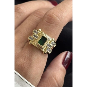 Altın Renk Taş Detaylı Ayarlanabilir Yüzük