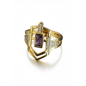 Altın Renk Taş Detaylı Ayarlanabilir Yüzük